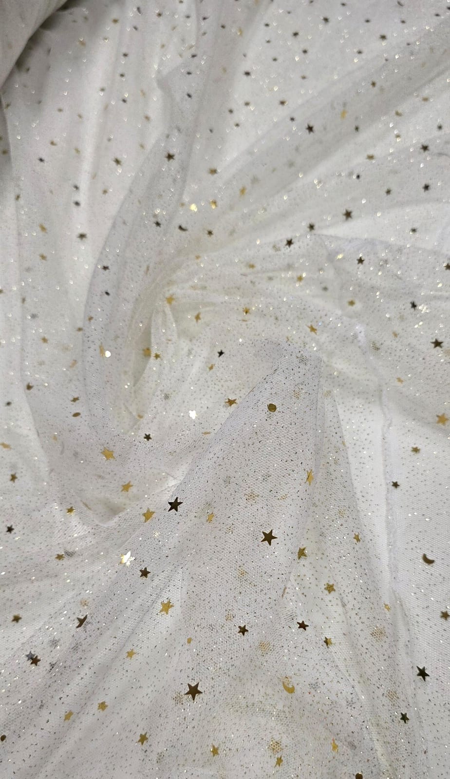 Tule com Glitter Fantasy STAR Branco com Dourado