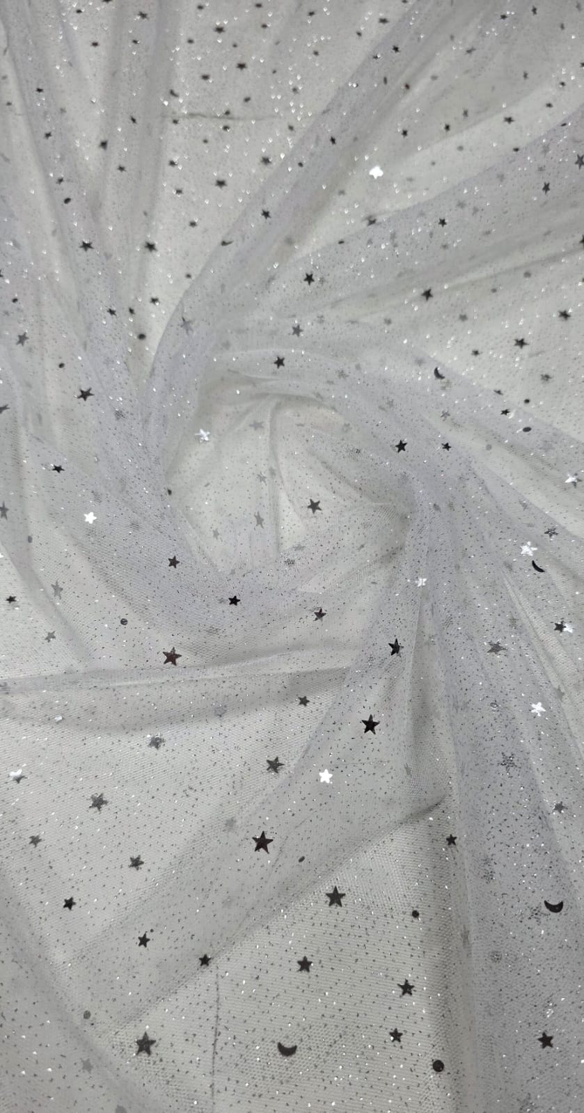 Tule com Glitter Fantasy STAR Branco com Prata