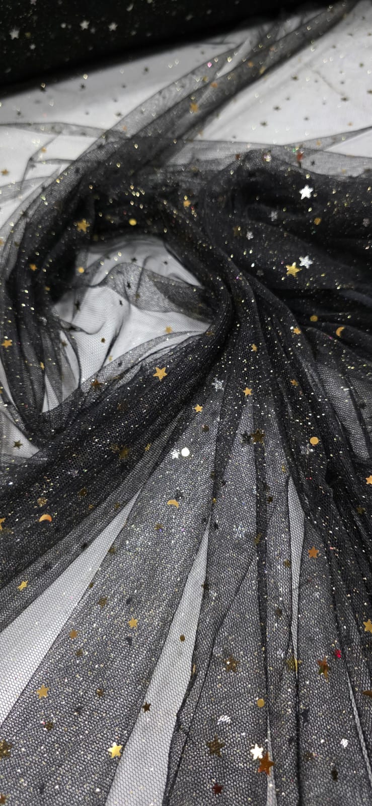 Tule com Glitter Fantasy STAR Preto com Dourado