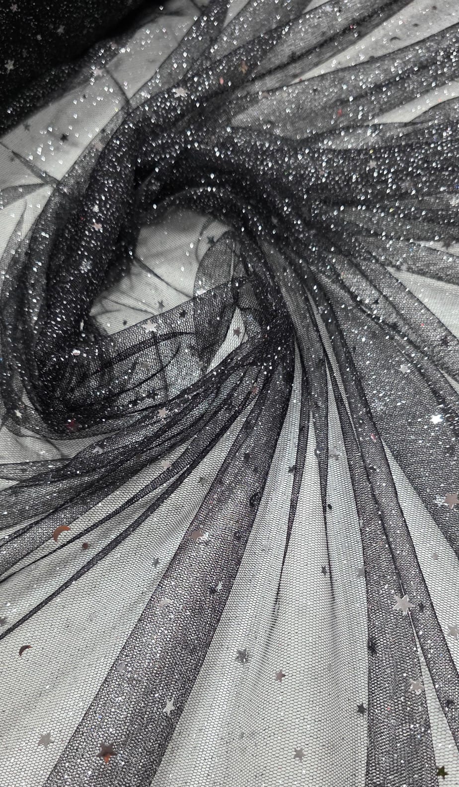 Tule com Glitter Fantasy STAR Preto com Prata