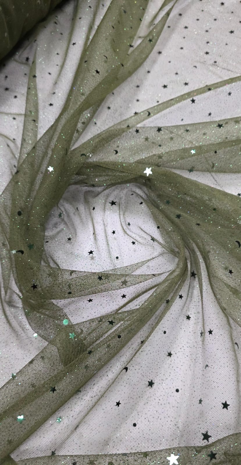 Tule com Glitter Fantasy STAR Verde Militar