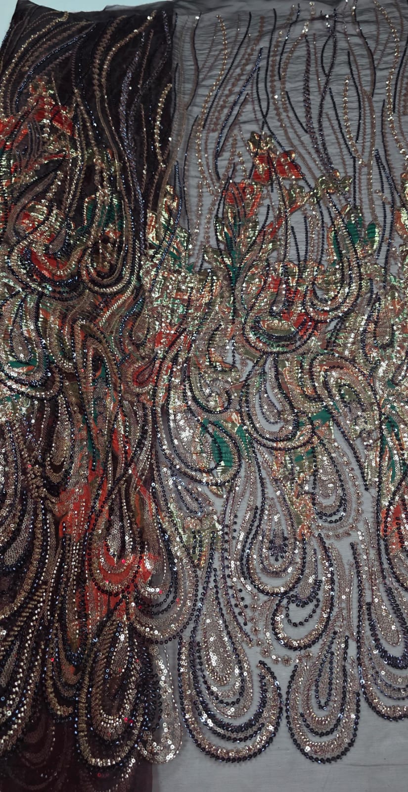 Organza Bordado Jacquard com Pedrarias Premium Marsala Multicolor HT72872
