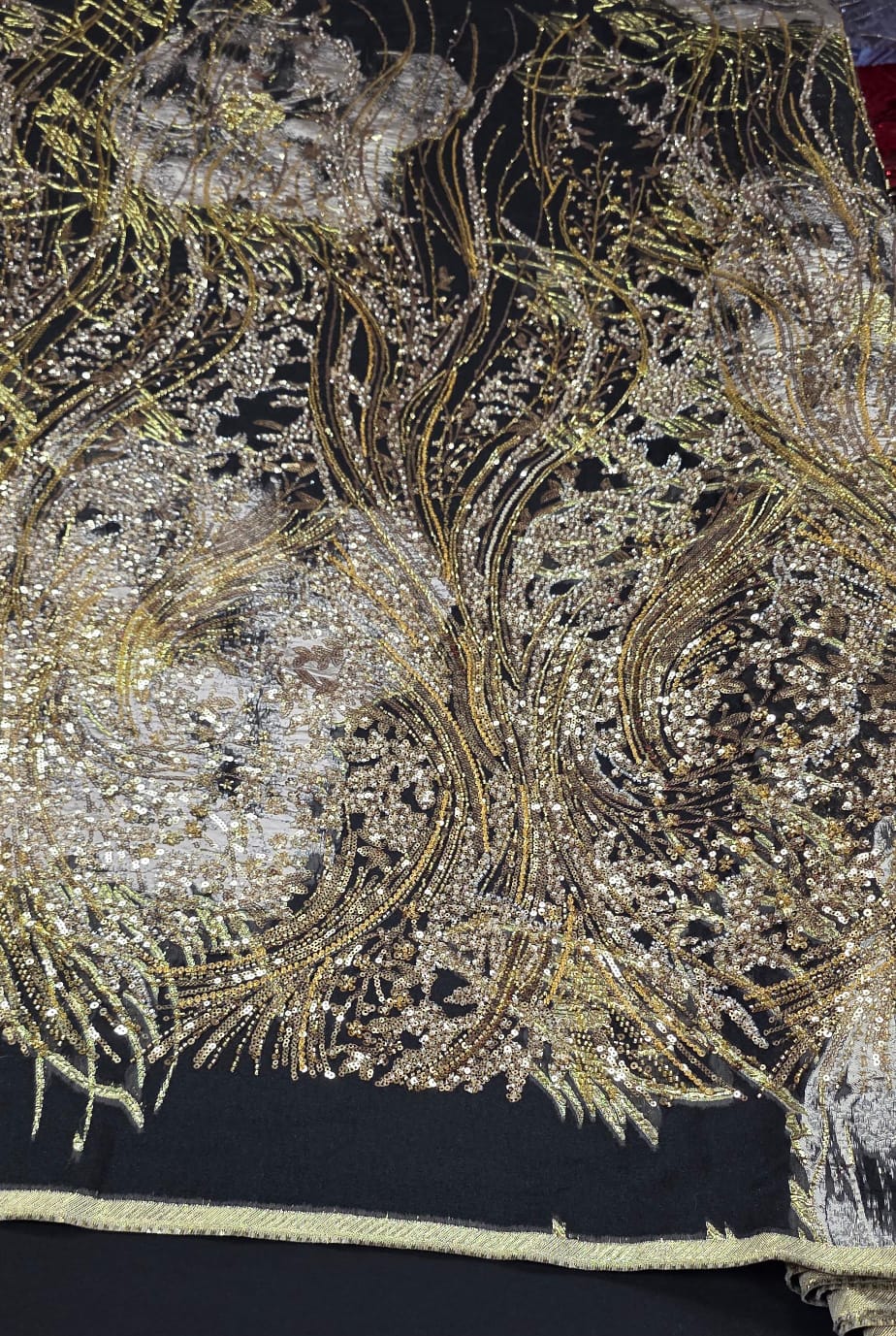 Organza Bordado Jacquard com Pedrarias Premium Tons de Dourado HT72374