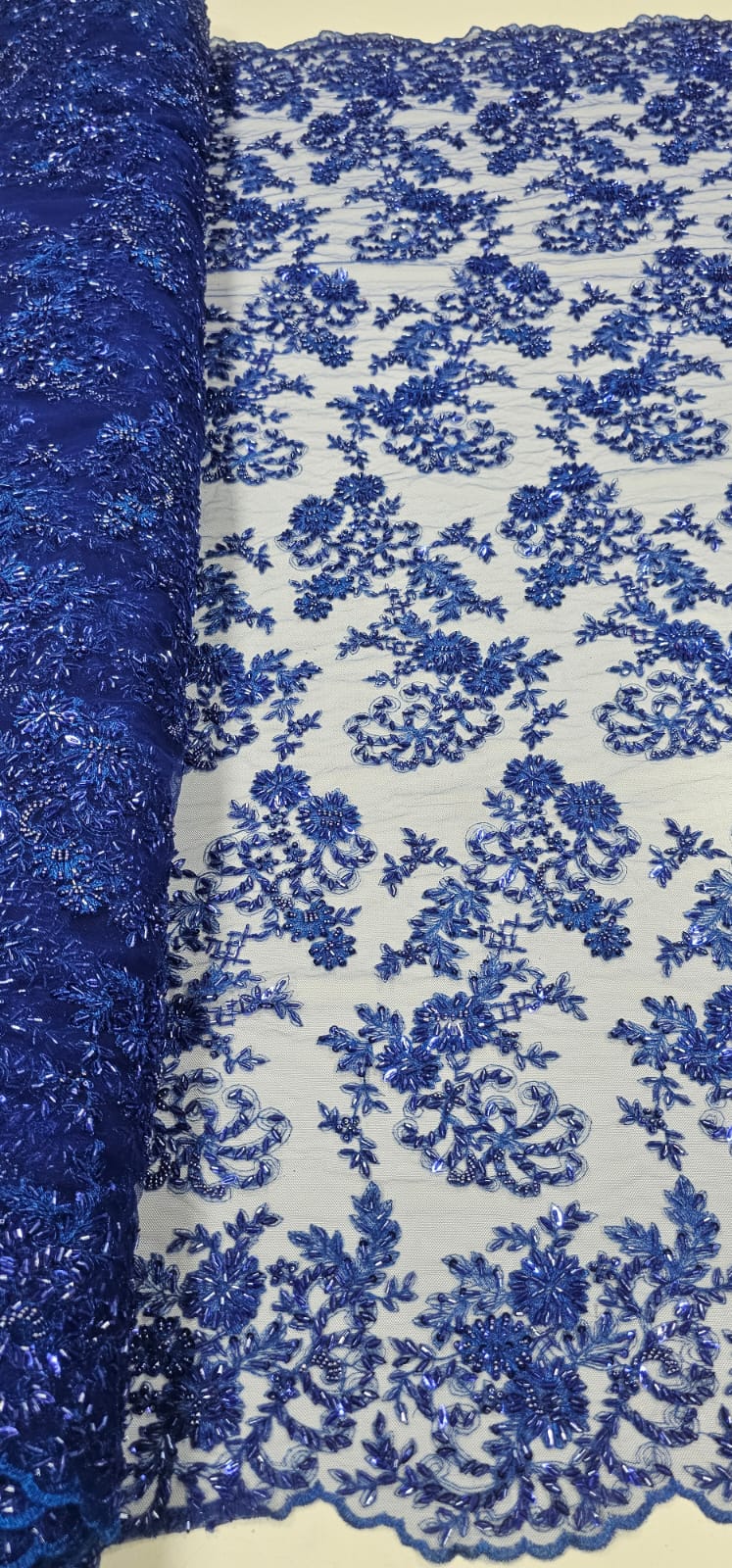 Tule Bordado Com Pedraria Coreano Azul Royal DK1166