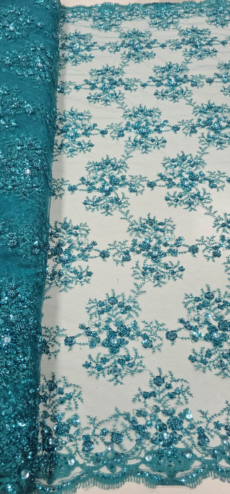 Tule Bordado Com Pedraria Coreano Verde Jade 034D