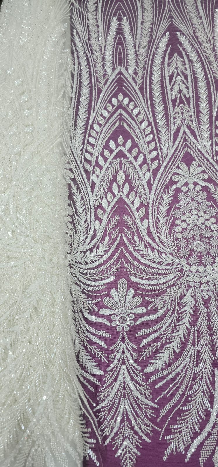 Tule Bordado Com Pedraria Super Luxo Off White  HT97144  