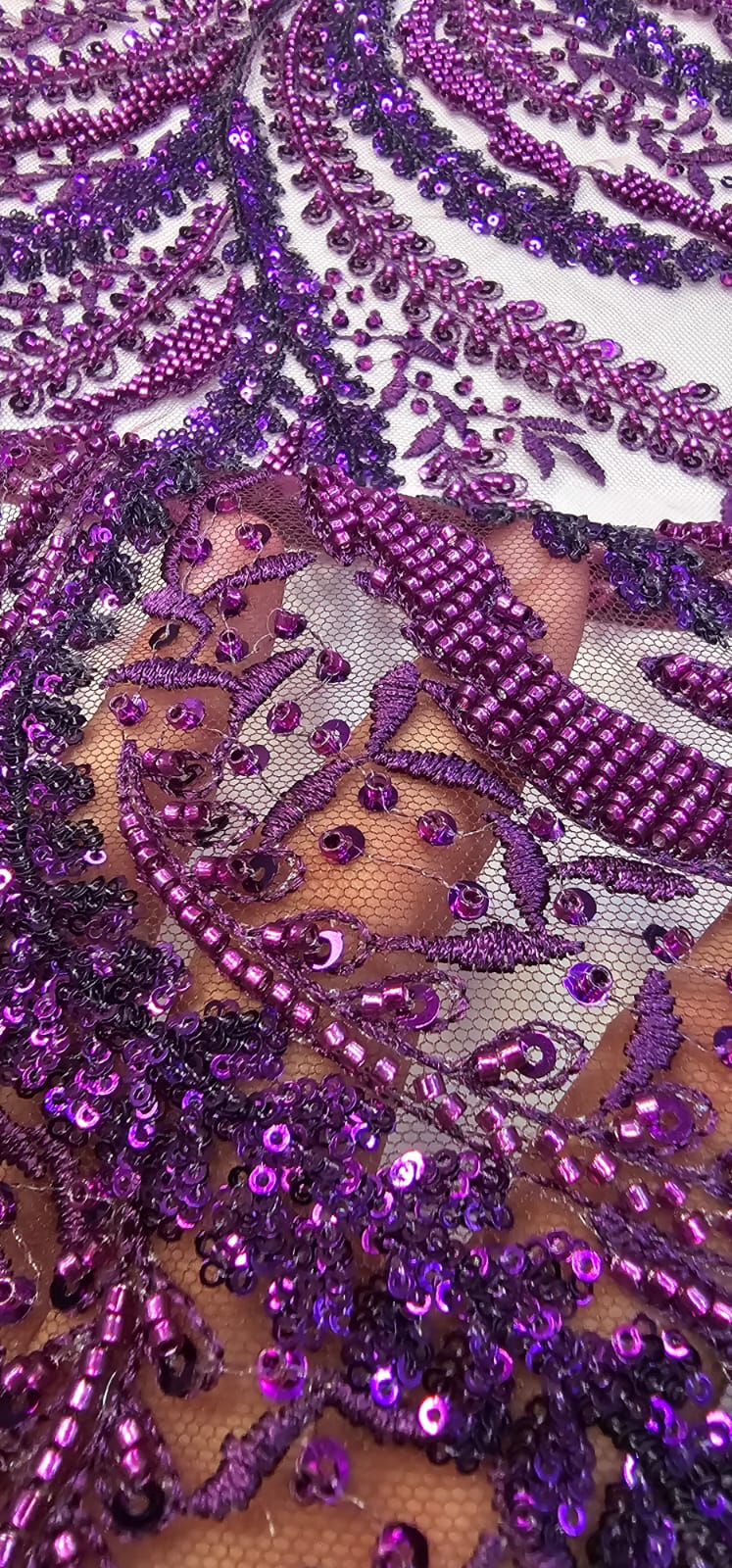 Tule Bordado com Pedrarias Bicolor Luxo Fucsia Só Tecidos Todo