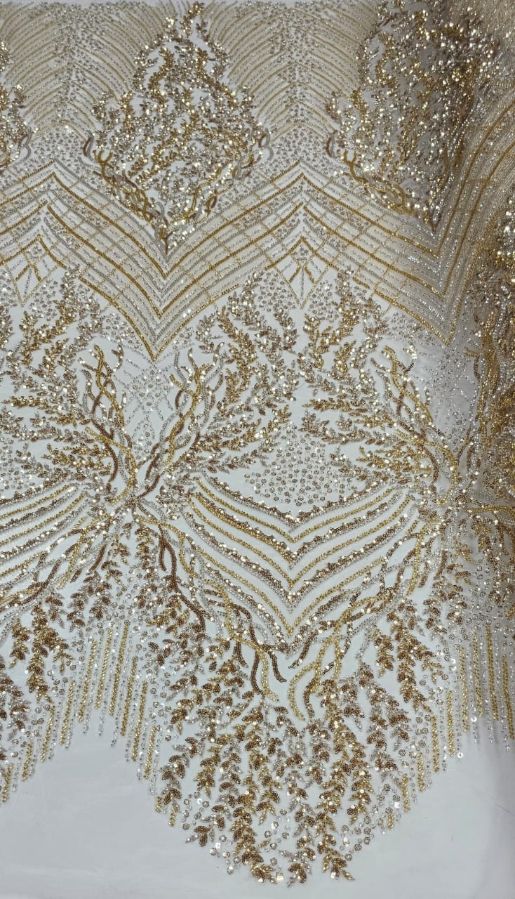 Tule Bordado com Pedrarias Dourado Multicolor  HS2793