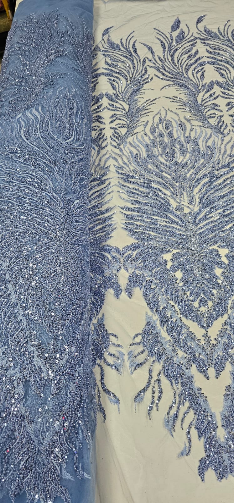 Tule Bordado com Pedrarias Premium Azul Celeste HS1855  