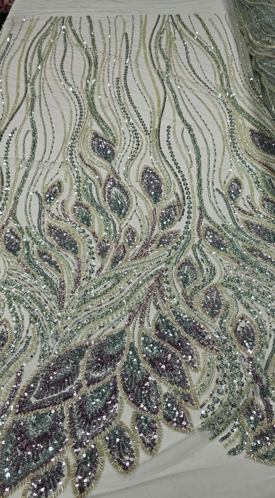 Tule Bordado com Pedrarias Premium Azul Claro com Pedrarias