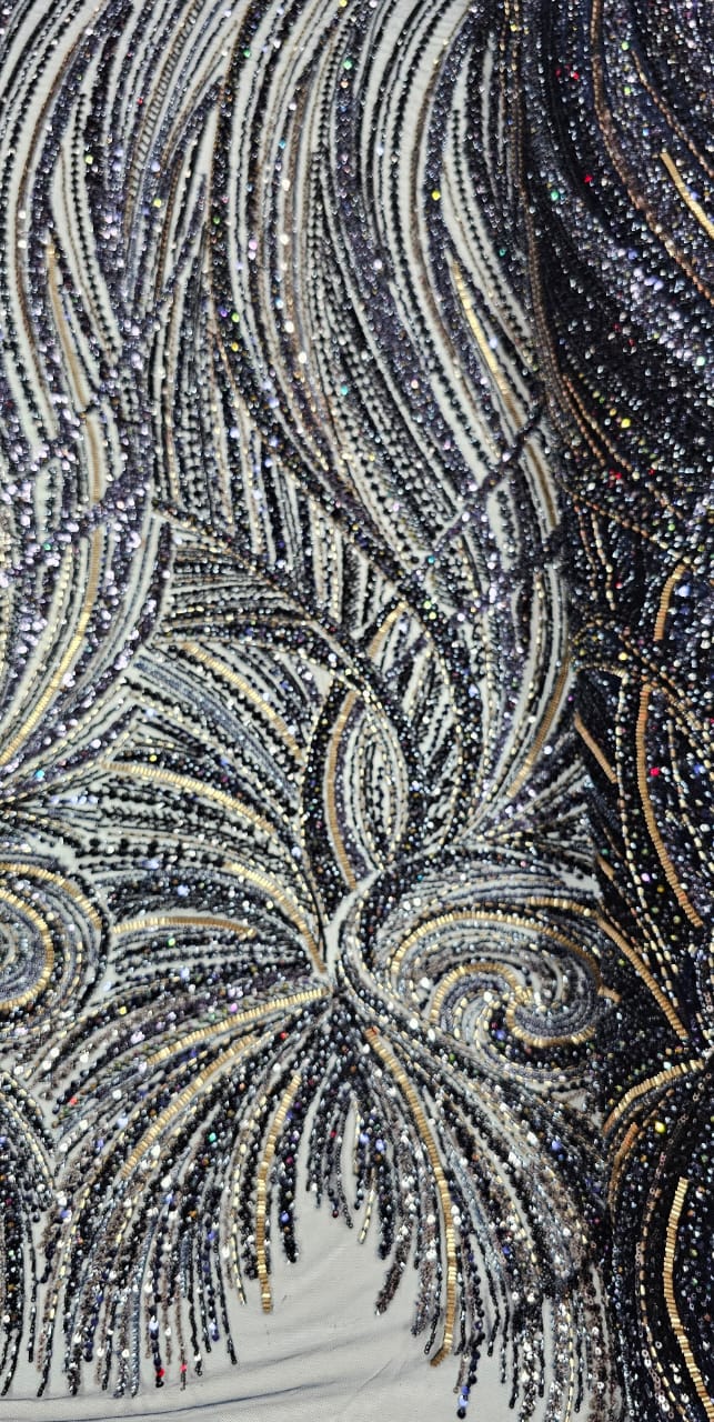 Tule Bordado com Pedrarias Premium Azul Marinho Multicolor HT97797 
