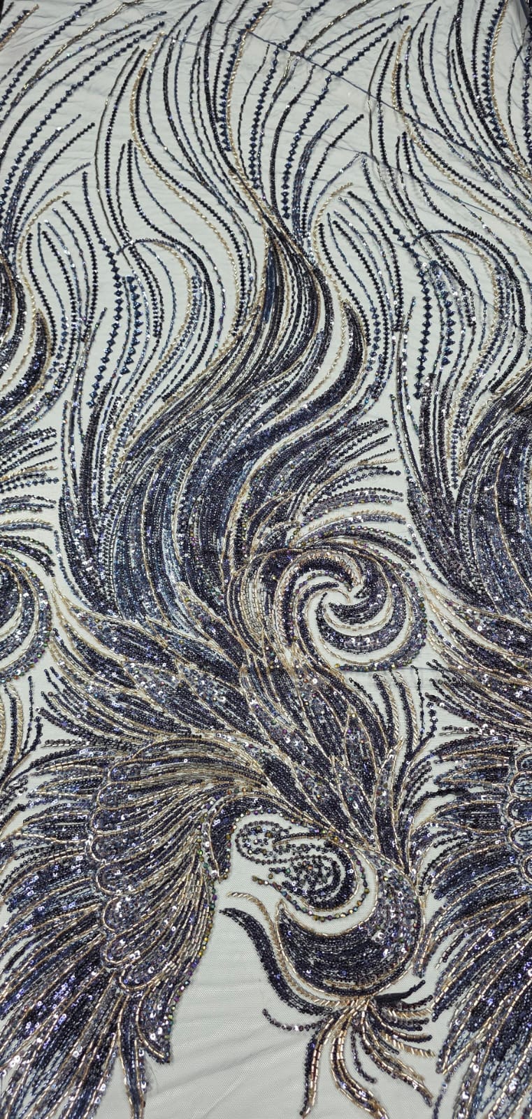 Tule Bordado com Pedrarias Premium Azul Marinho Multicolor Modelo HS70750