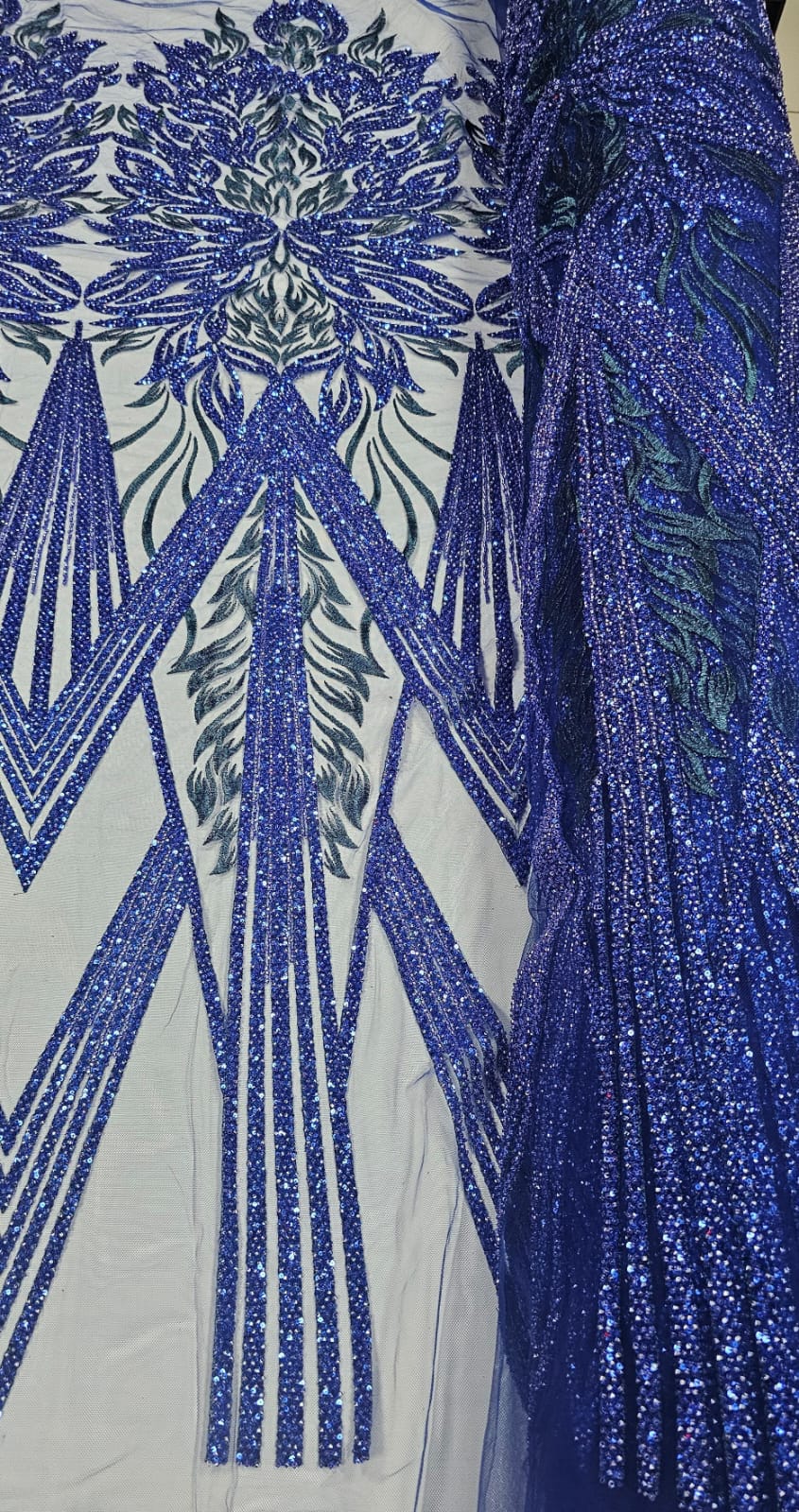 Tule Bordado com Pedrarias Premium Azul Royal  HS3019 