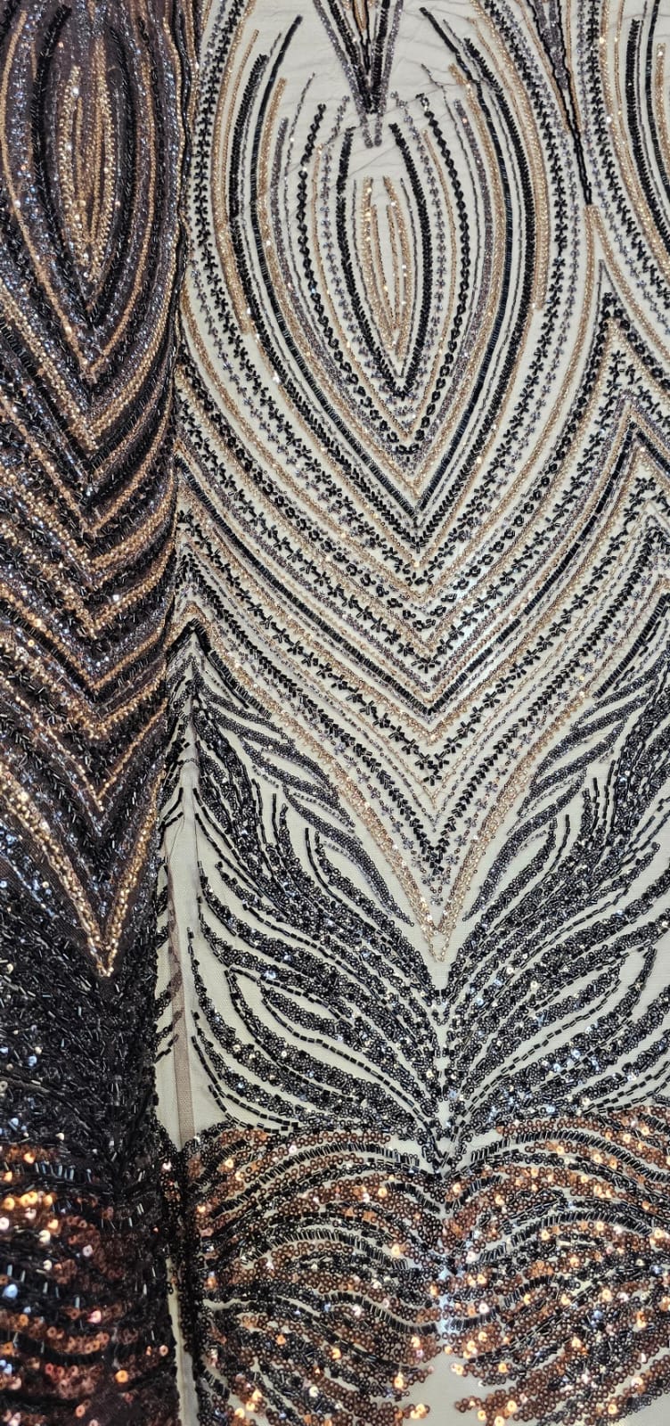 Tule Bordado com Pedrarias Premium Bronze  Multicolor HT70580 
