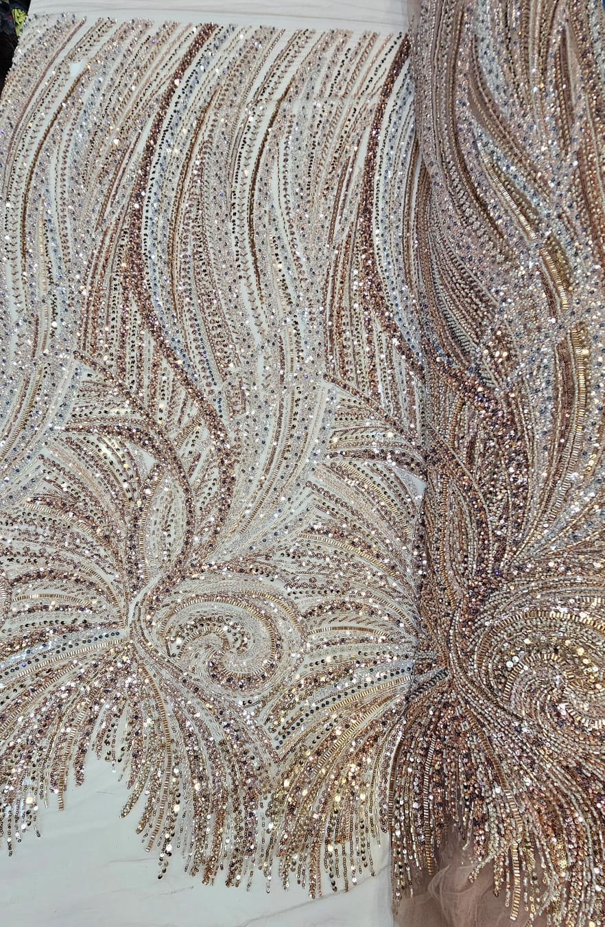 Tule Bordado com Pedrarias Premium Dourado Multicolor HT97797
