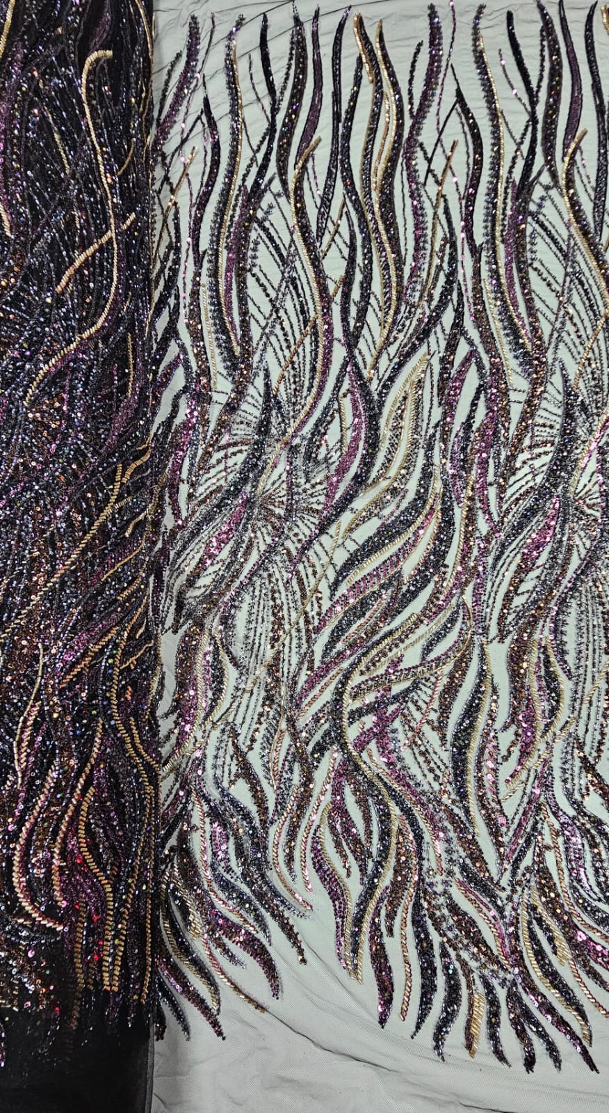 Tule Bordado com Pedrarias Premium Fúcsia com Dourado Multicolor  HT98063 