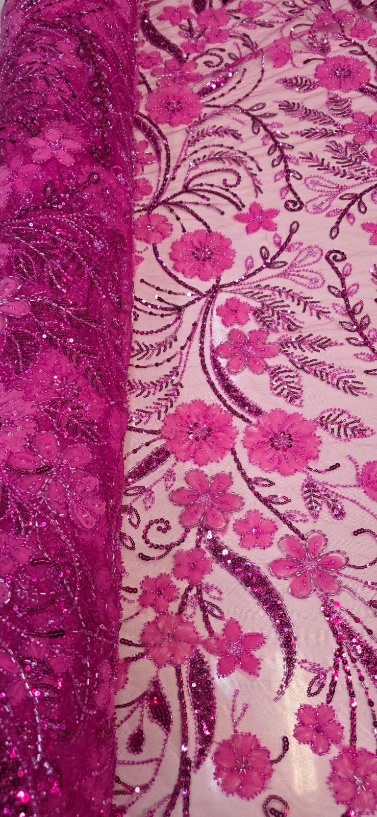 Tule Bordado Com Pedrarias Premium Lumiere 02 Pink