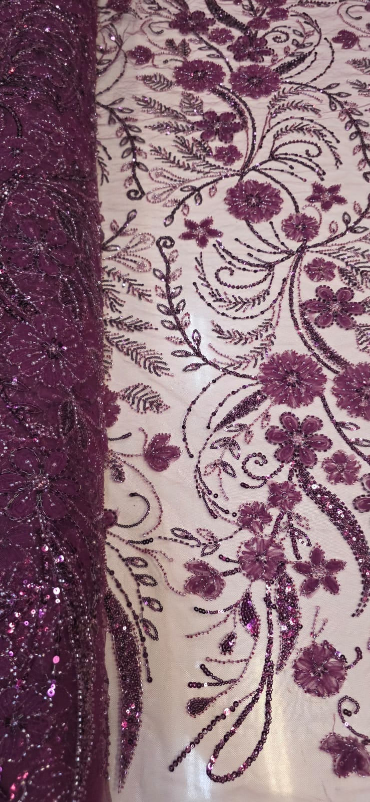 Tule Bordado Com Pedrarias Premium Lumiere 02 Roxo