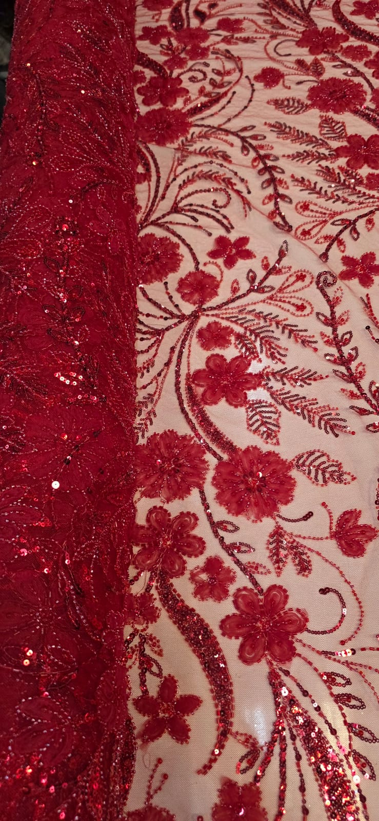 Tule Bordado Com Pedrarias Premium Lumiere 02 Vermelho