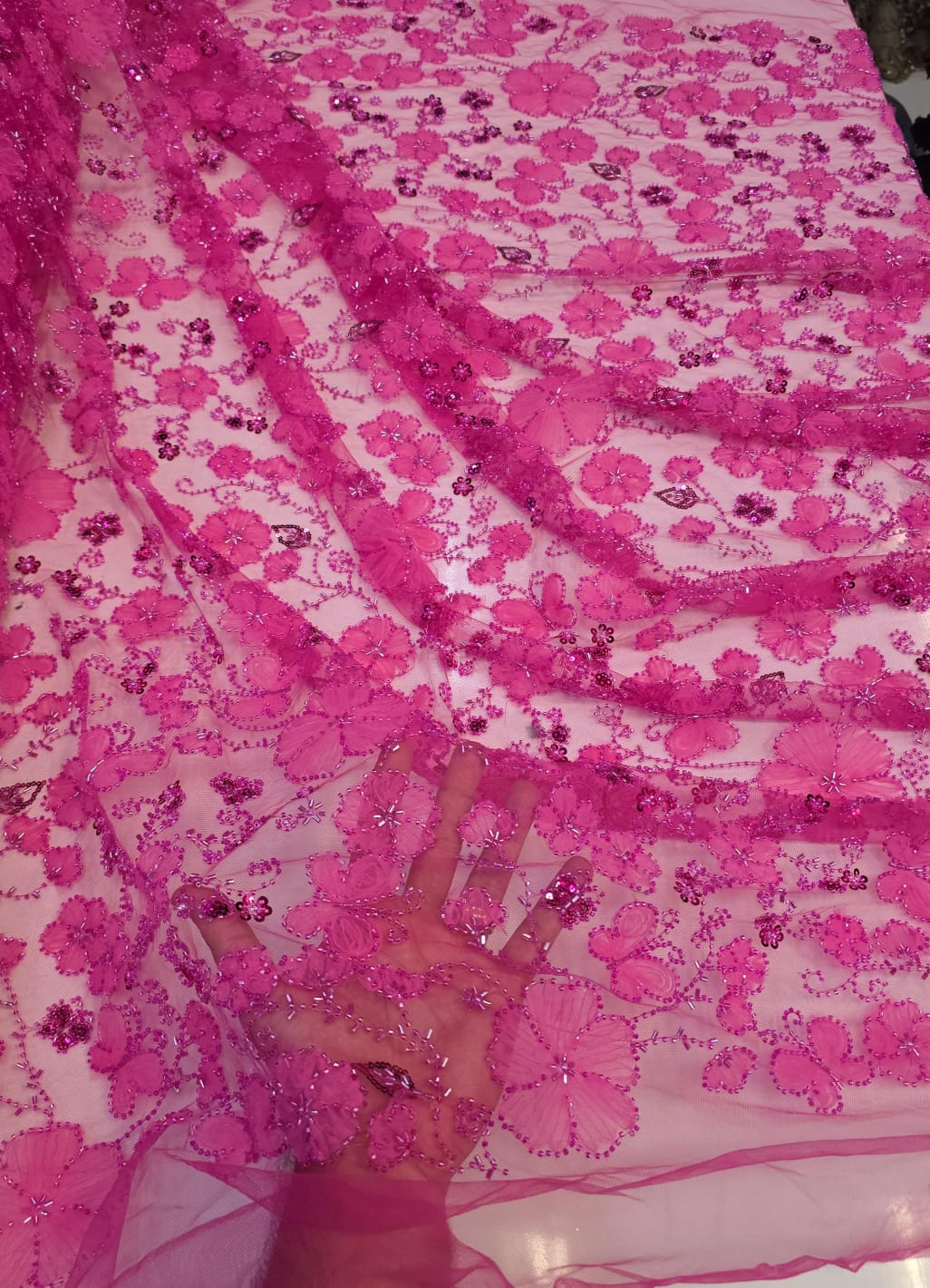 Tule Bordado Com Pedrarias Premium Lumiere Pink