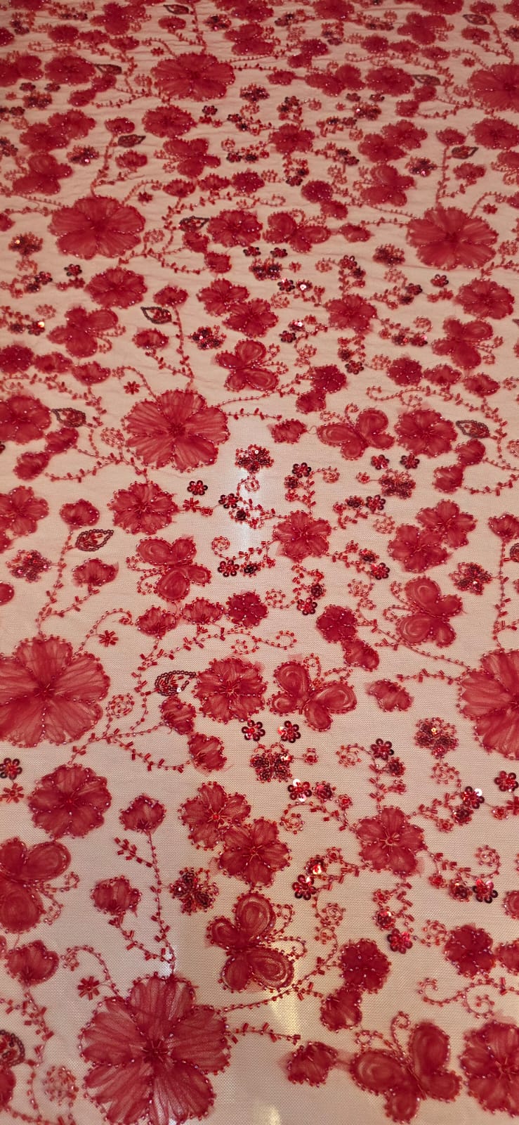 Tule Bordado Com Pedrarias Premium Lumiere Vermelho