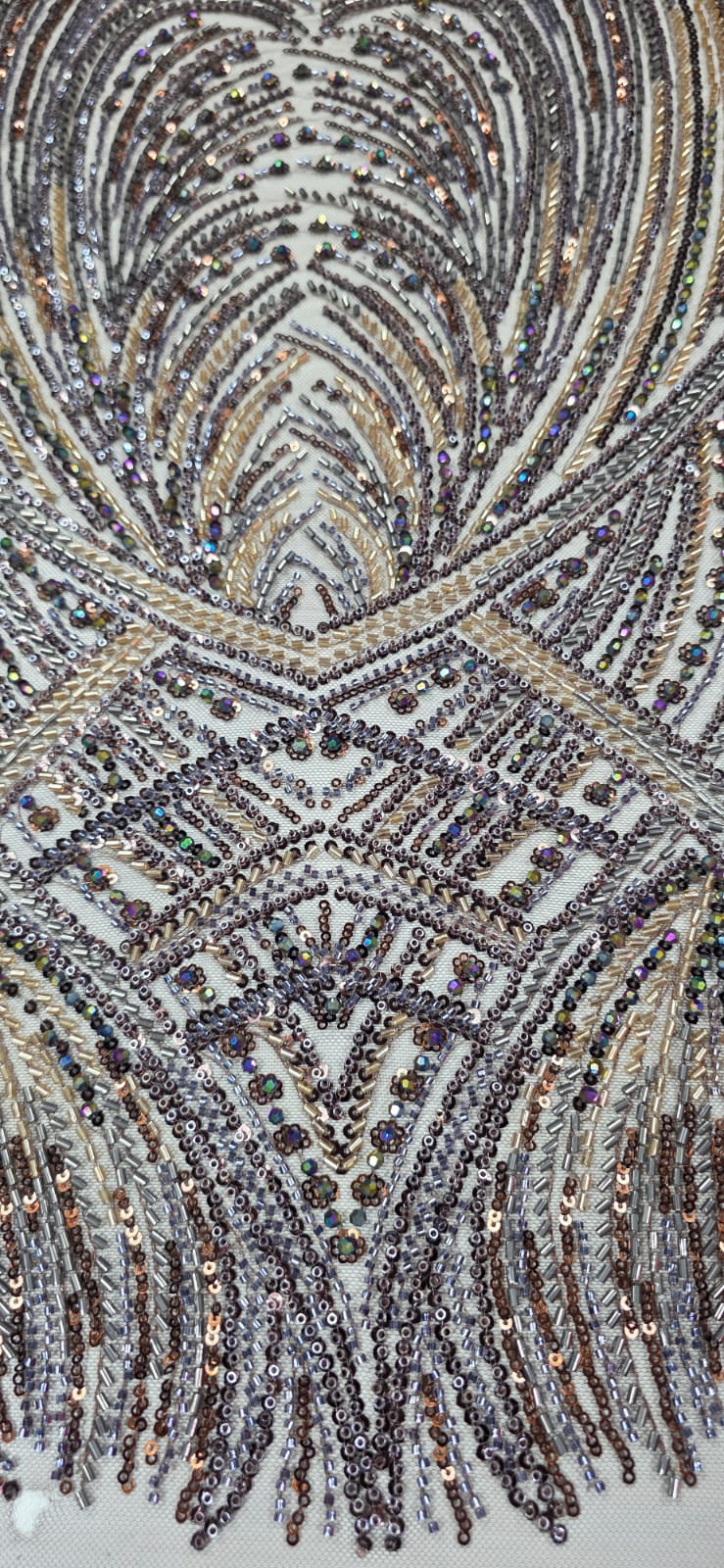 Tule Bordado com Pedrarias Premium Marrom Multicolor HT70848