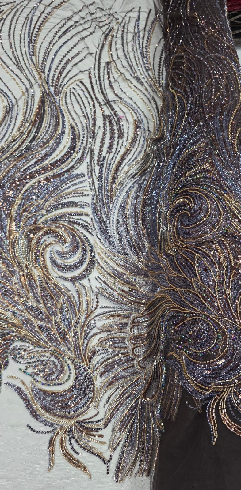 Tule Bordado com Pedrarias Premium Marrom Multicolor Modelo HS70750