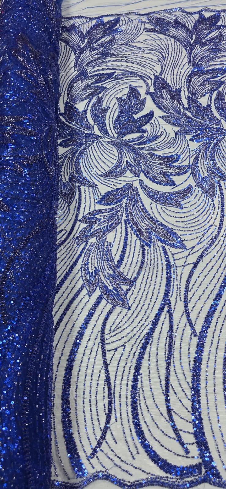 Tule Bordado com Pedrarias Premium Monte Carlo Azul Royal Modelo 274