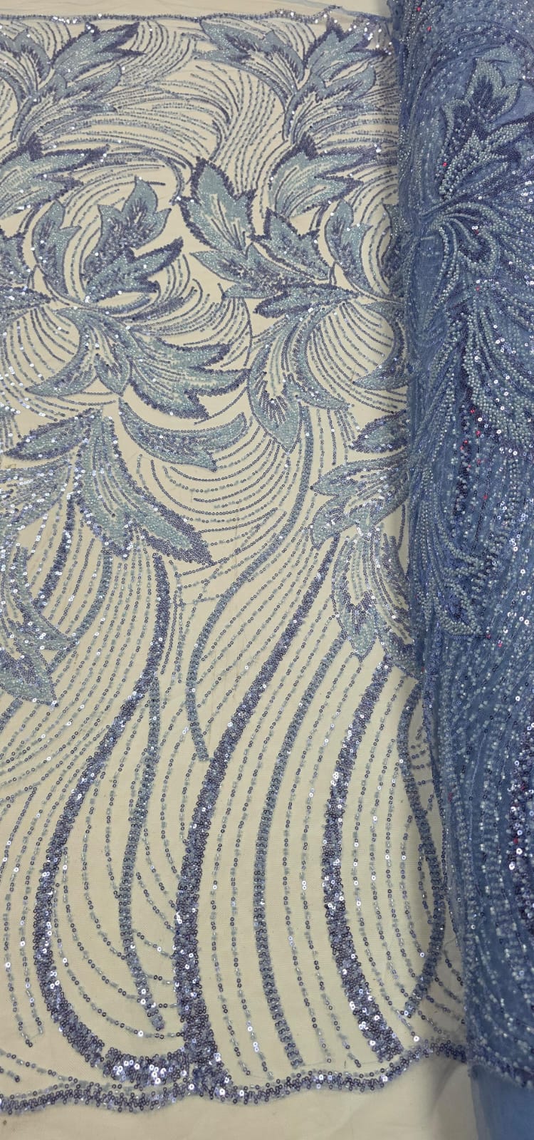 Tule Bordado com Pedrarias Premium Monte Carlo Azul Serenity Modelo 274