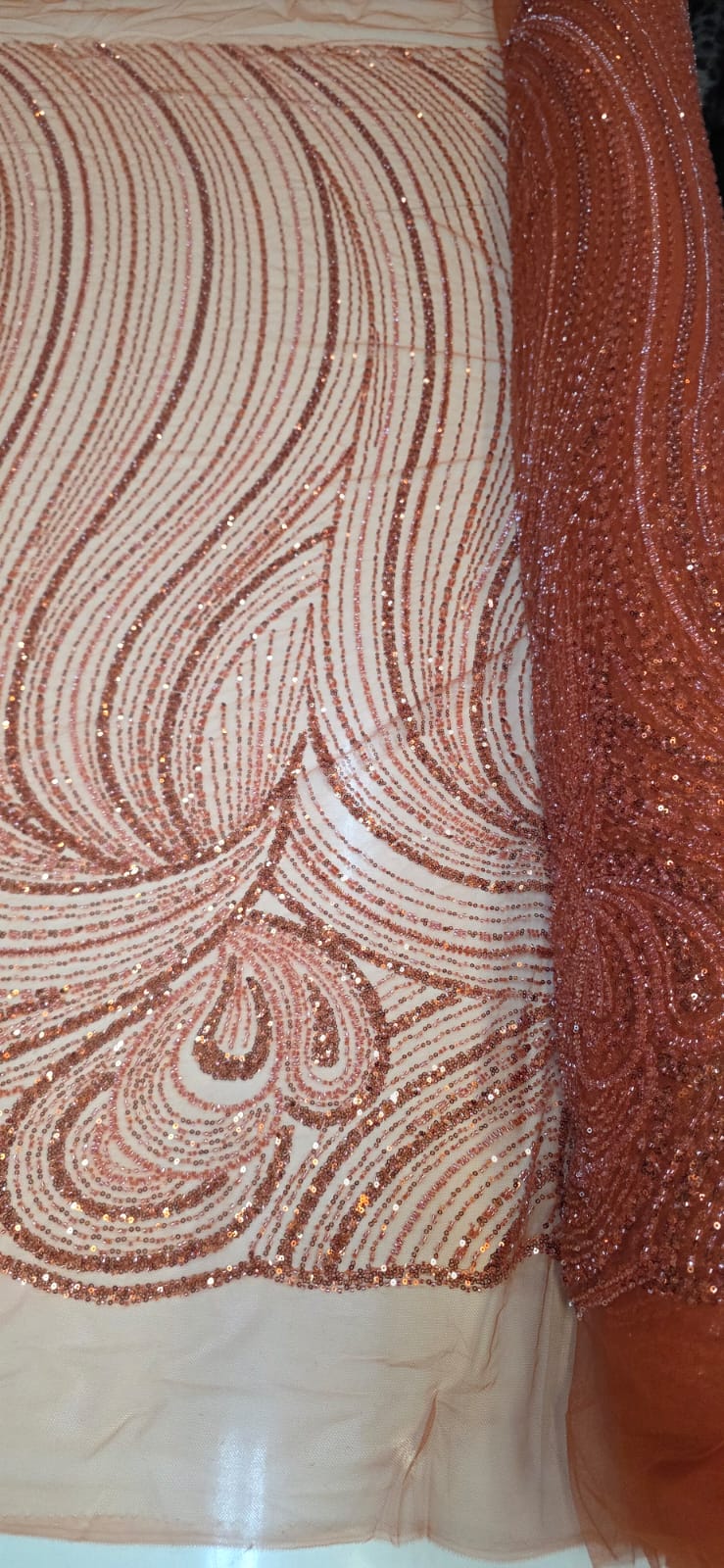 Tule Bordado com Pedrarias Premium Monte Carlo Terracota Modelo 337