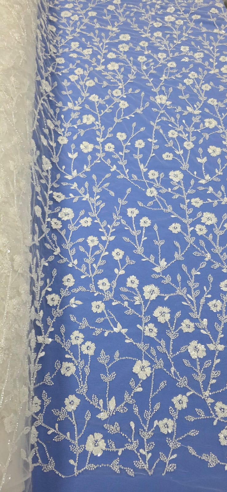 Tule Bordado com Pedrarias Premium Off White STBC62A