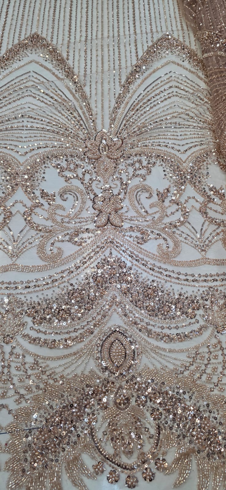 Tule Bordado com Pedrarias Premium Rosê Gold Claro TM05892A 