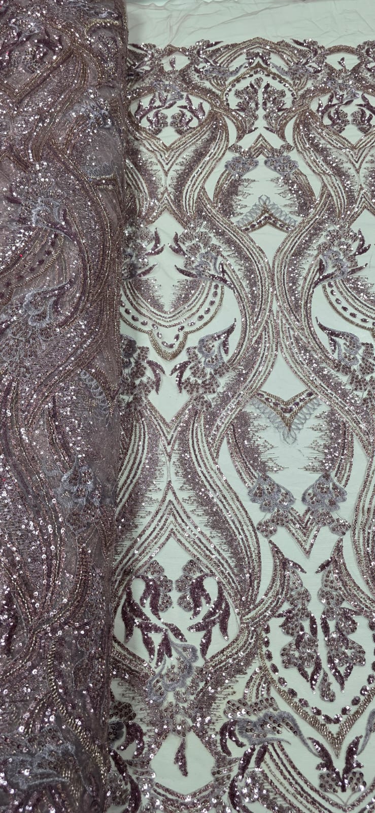 Tule Bordado com Pedrarias Premium Rosê Modelo HS1191