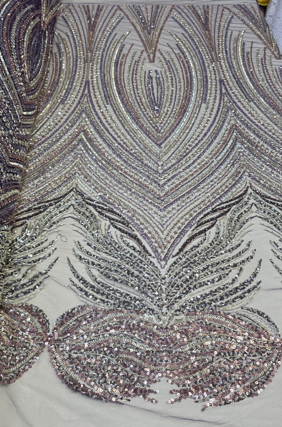 Tule Bordado com Pedrarias Premium Roxo Multicolor HT70580 