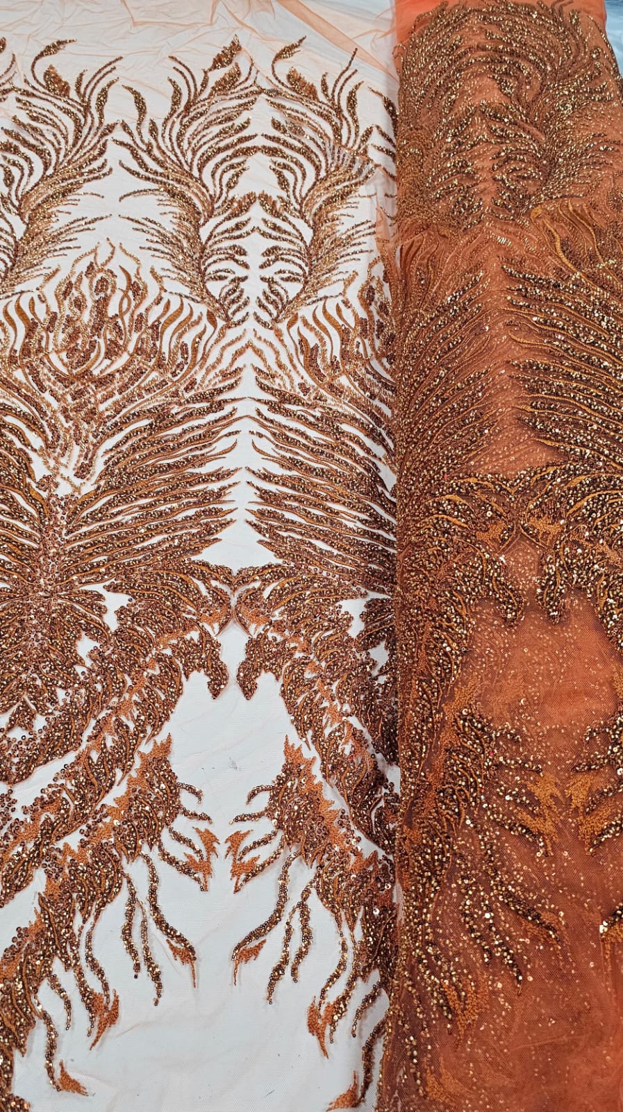 Tule Bordado com Pedrarias Premium Terracota HS1855