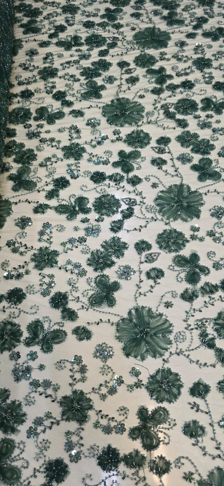Tule Bordado Com Pedrarias Premium Lumiere Verde Esmeralda