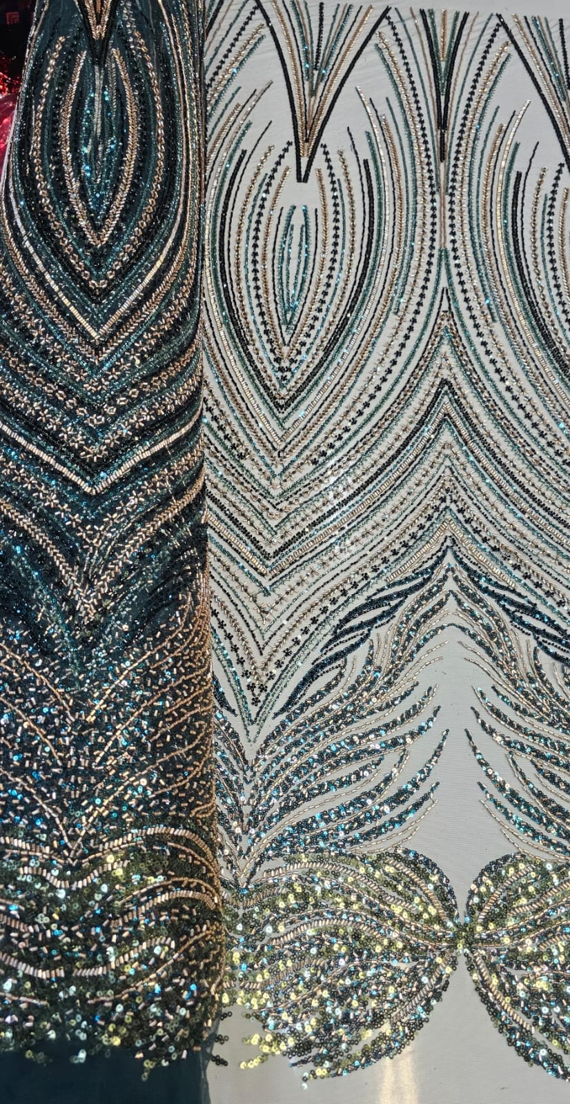 Tule Bordado com Pedrarias Premium Verde Esmeralda Multicolor HT70580