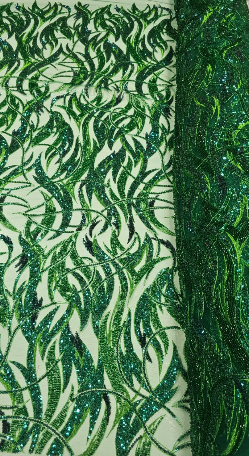 Tule Bordado com Pedrarias Premium Verde HS1896