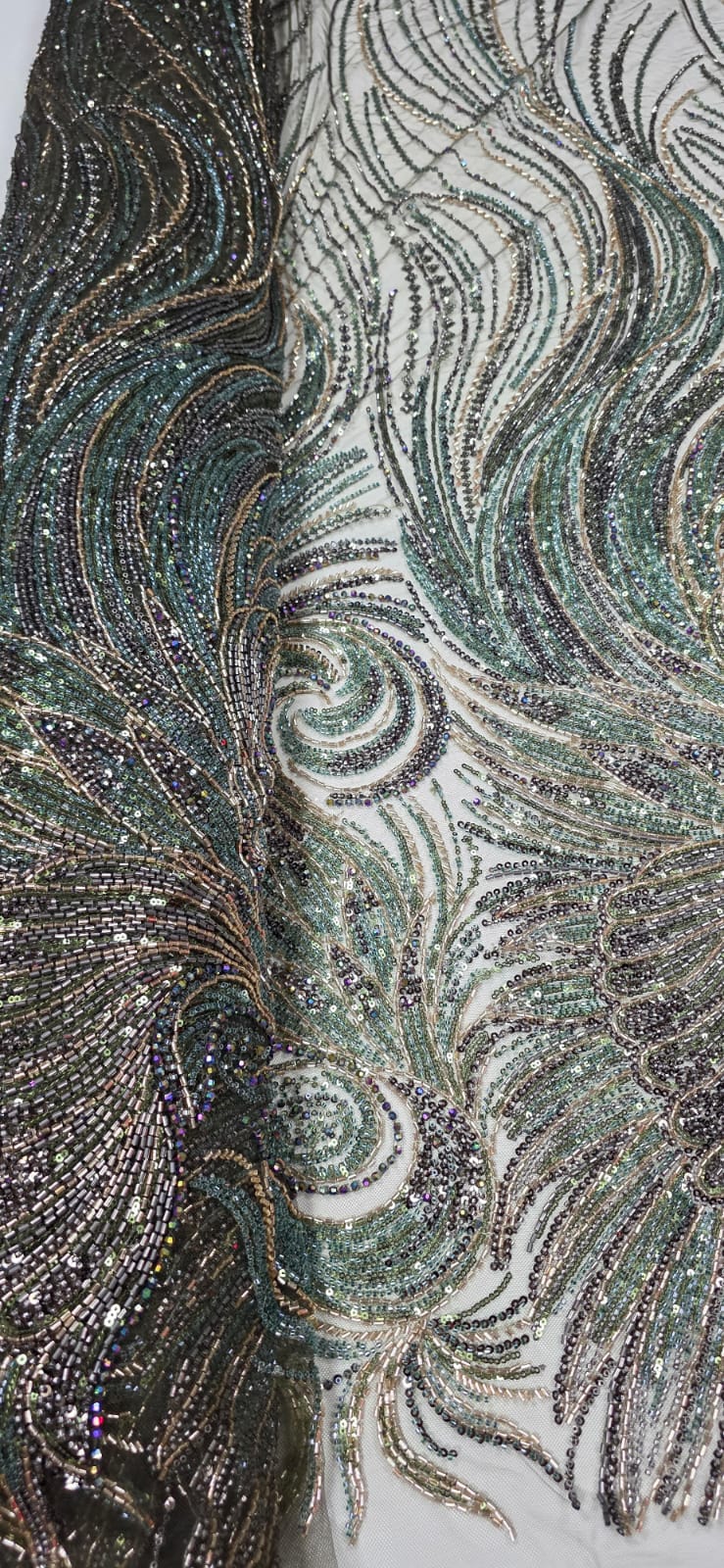 Tule Bordado com Pedrarias Premium Verde Militar Multicolor Modelo HS70750