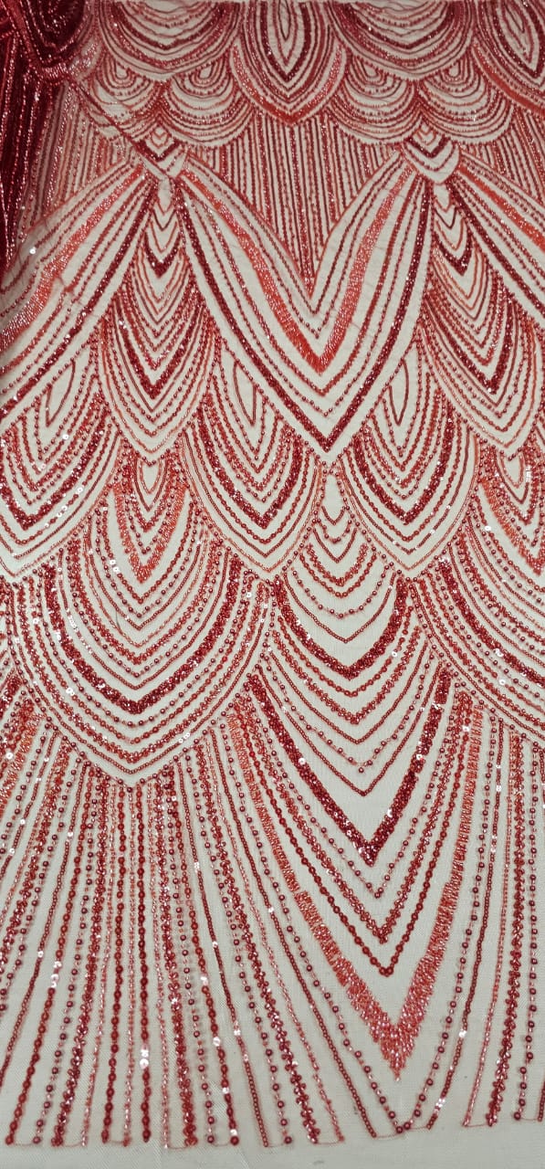 Tule Bordado com Pedrarias Premium Vermelho Cereja Y1629