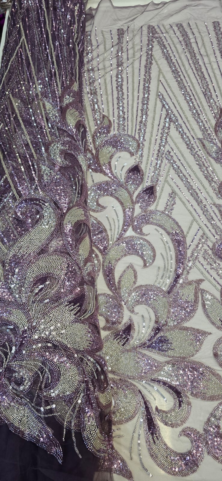 Tule Bordado com Pedrarias Uva com Champanhe Multicolor HT70522