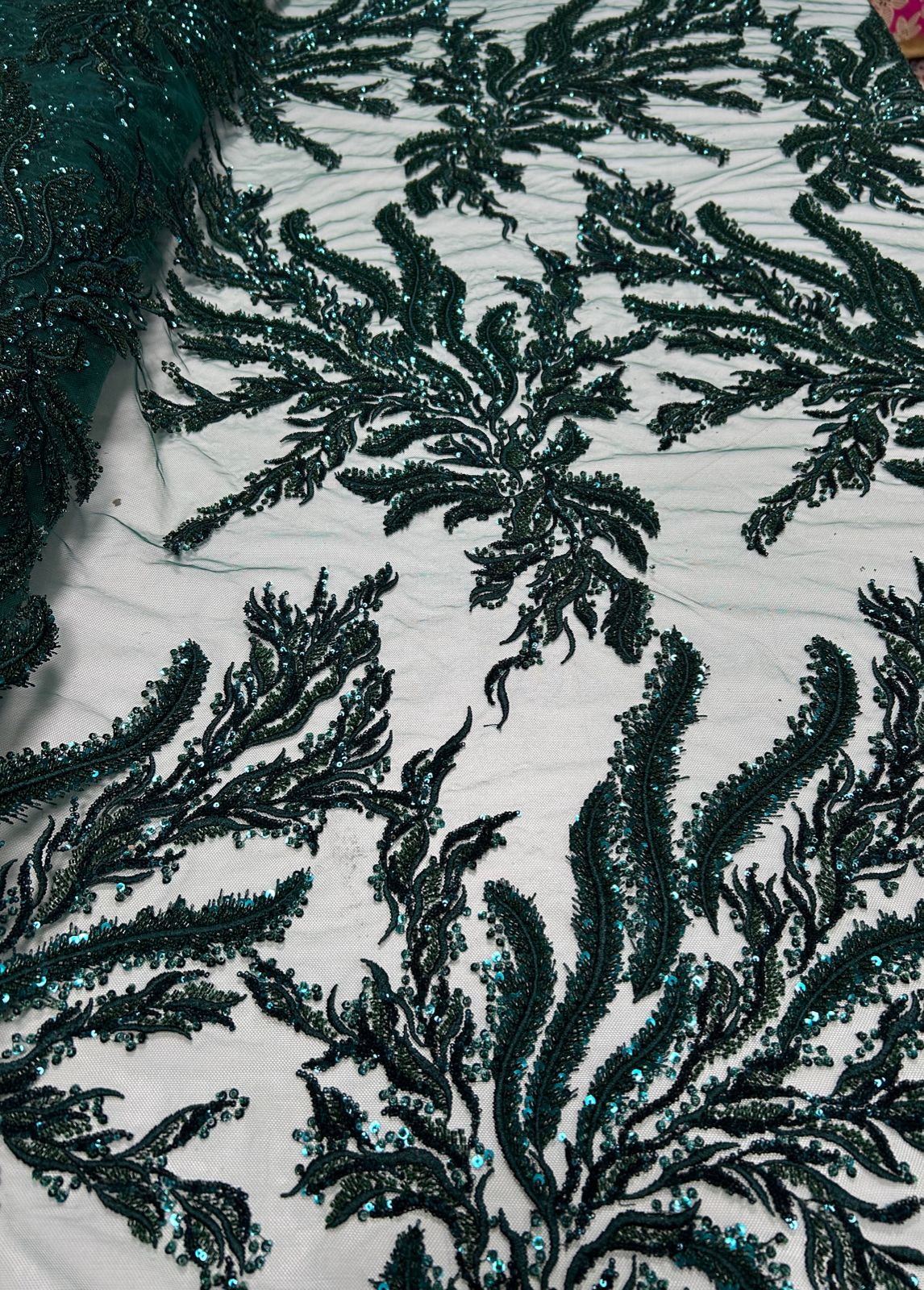 Tule Bordado com Pedrarias Verde Floresta HS2670