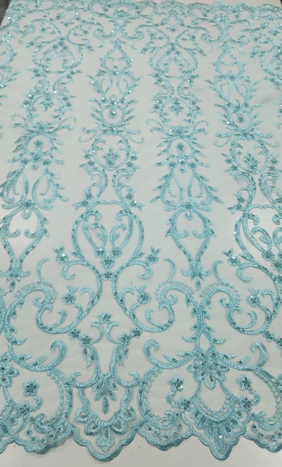 Tule Bordado com Pedrarias Verde Tiffany 1244B