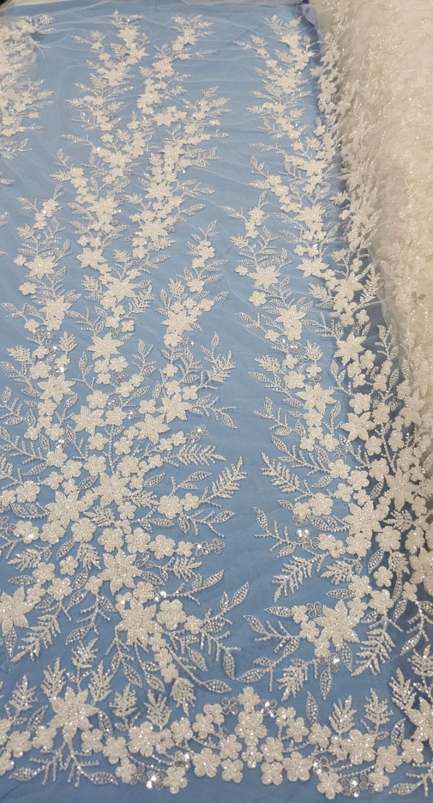Tule Bordado Off White com Pedrarias Premium Y2238