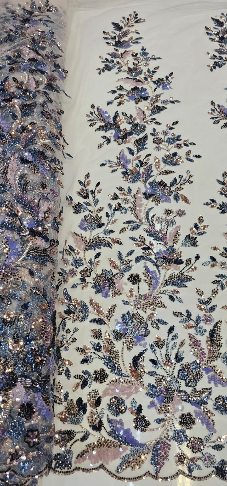 Tule Bordado Premium com Fundo Nude e Pedrarias  Multicolor 1866