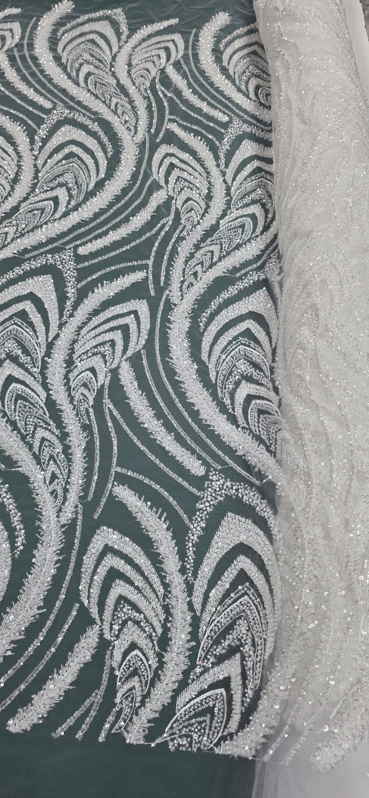 Tule Bordado Premium com Pedrarias Branco HS1055