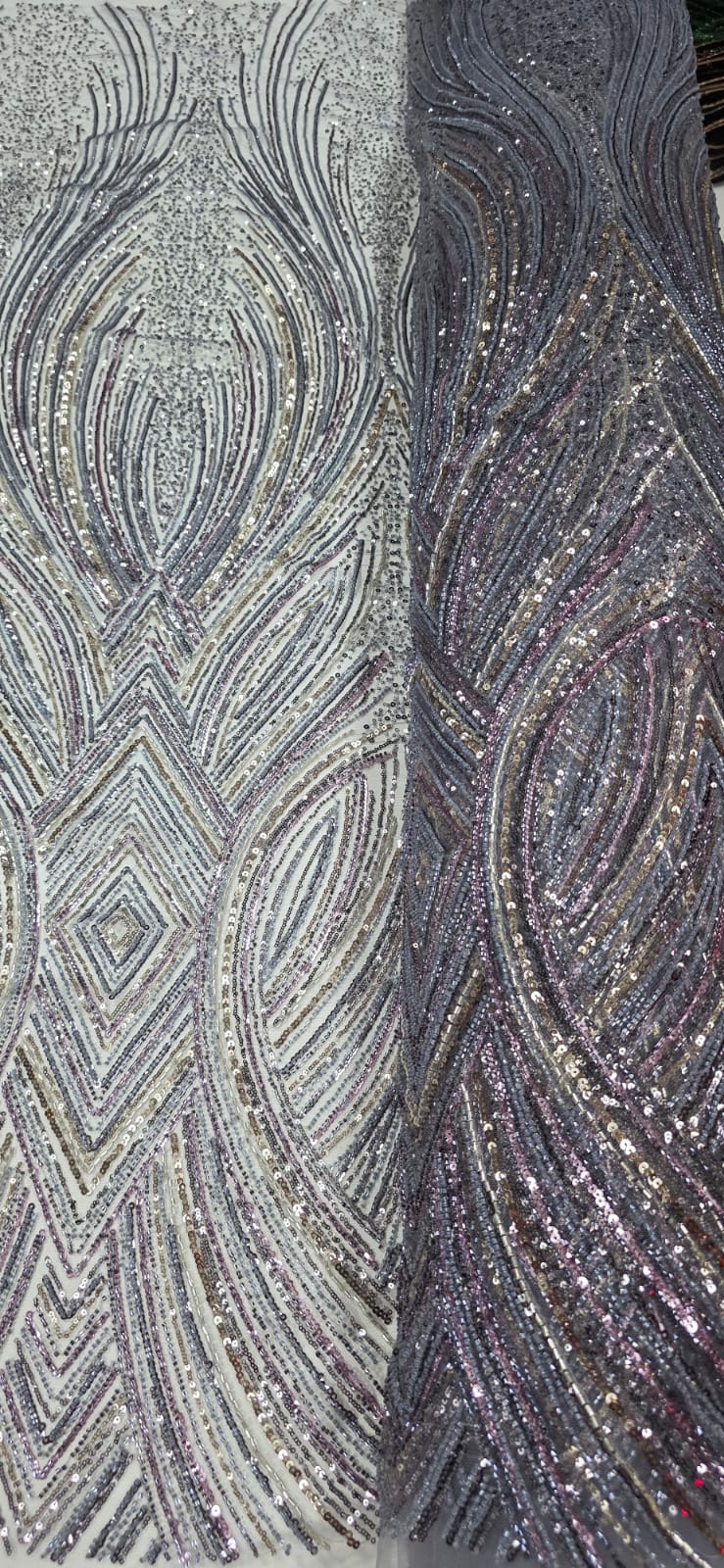 Tule Bordado Premium com Pedrarias Cinza Multicolor  HS70560