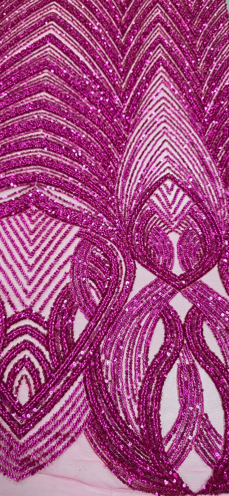 Tule Bordado Premium com Pedrarias Pink HS2995 