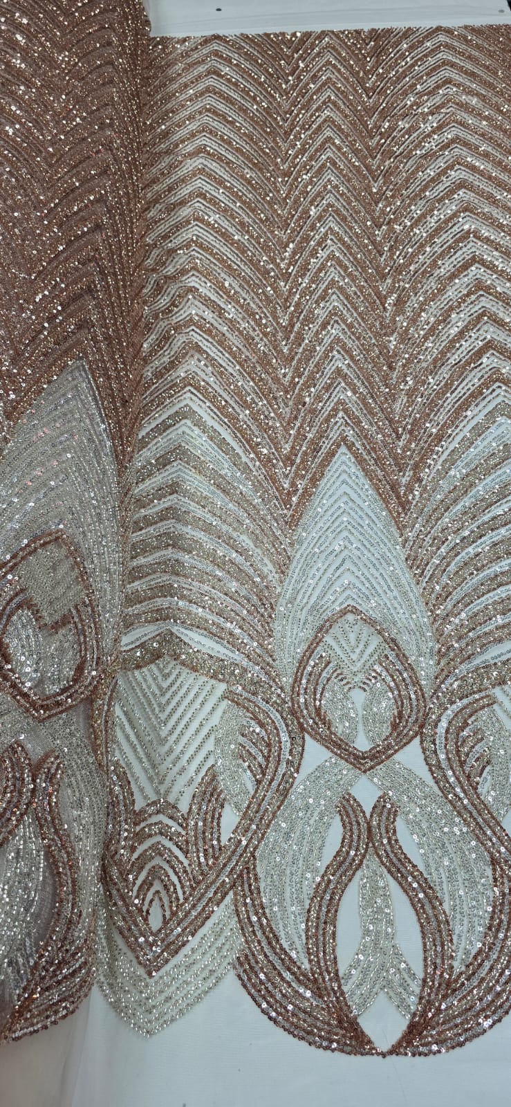 Tule Bordado Premium com Pedrarias Rosê Gold com Champagne HS2995