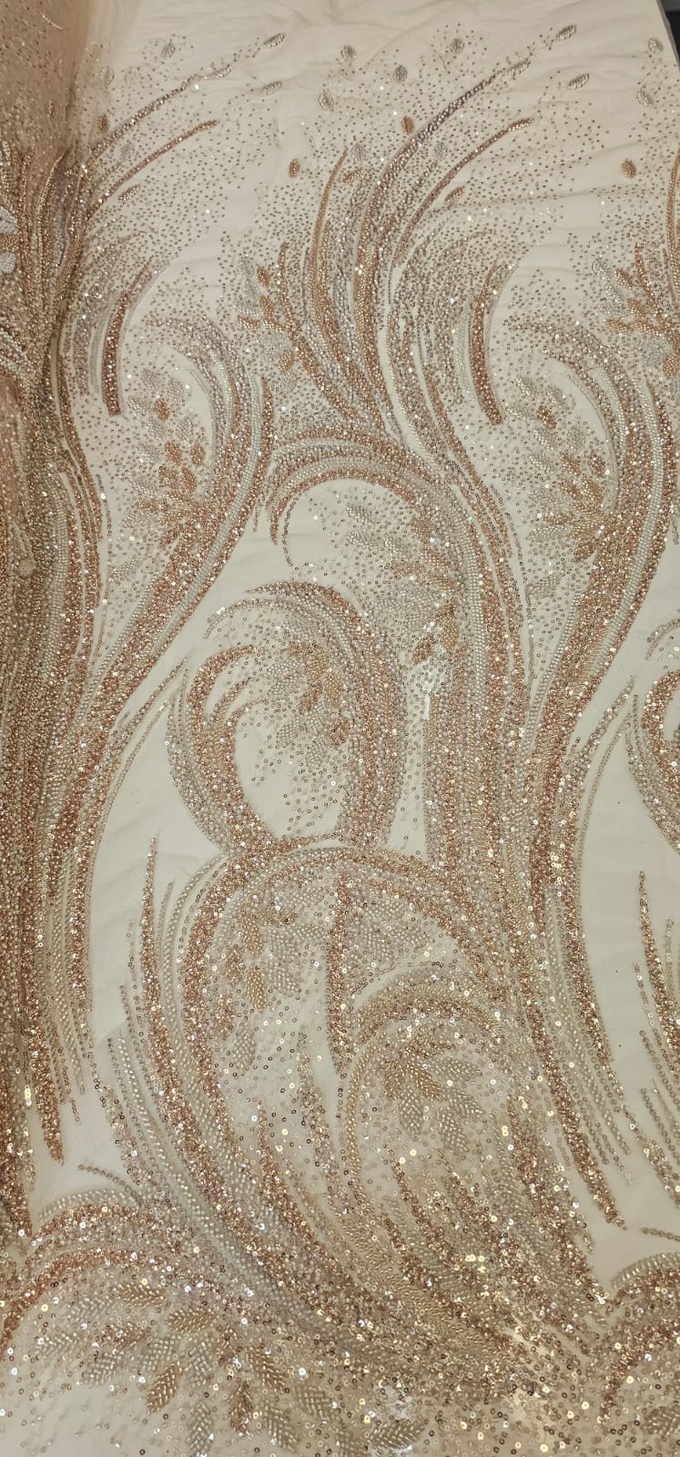 Tule Bordado Premium com Pedrarias Rosê Gold STFS24F
